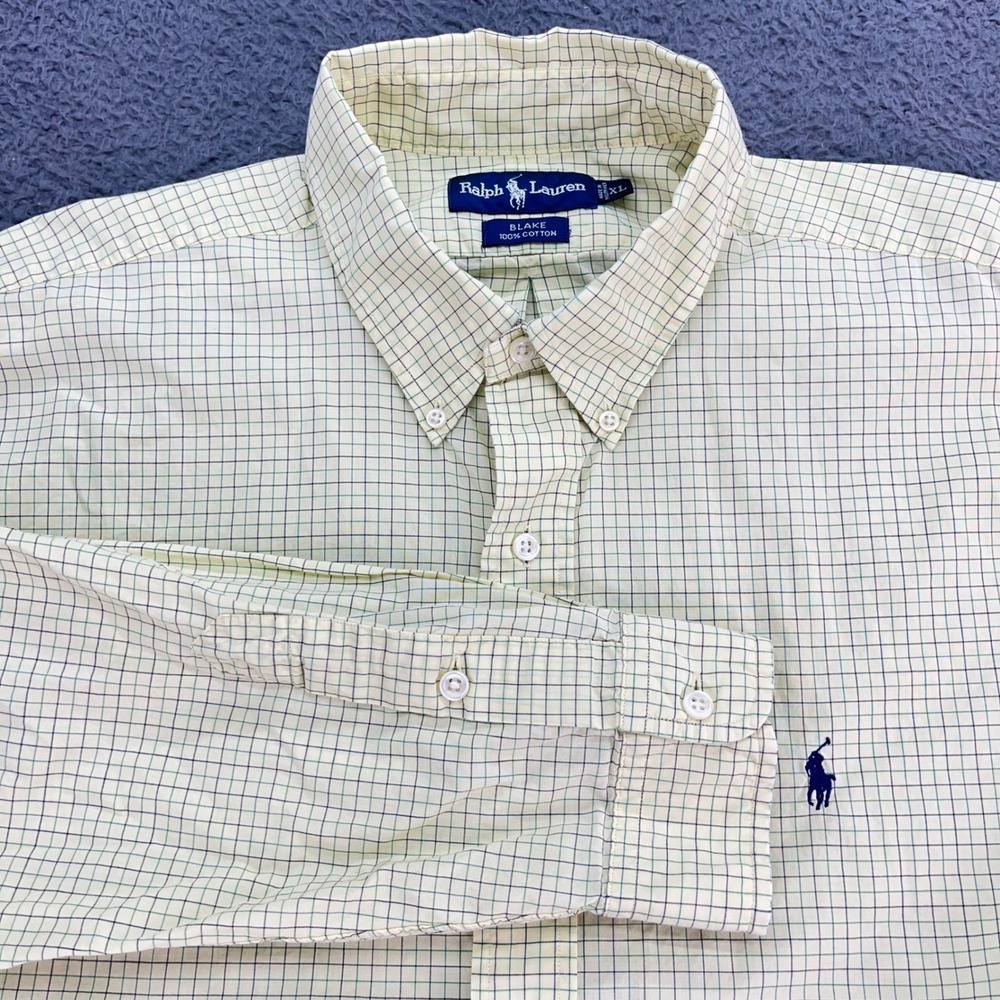Polo Ralph Lauren Blake Button Down Shirt Mens XXL Light Yellow Green Check
